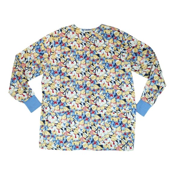 Landau Women Scrub Lab Coat Jacket Patriotic American Bears Size XL Made in USA - Picture 1 of 7